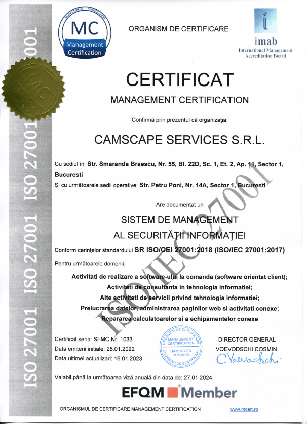 camscape iso 27001, securitatea informatiei