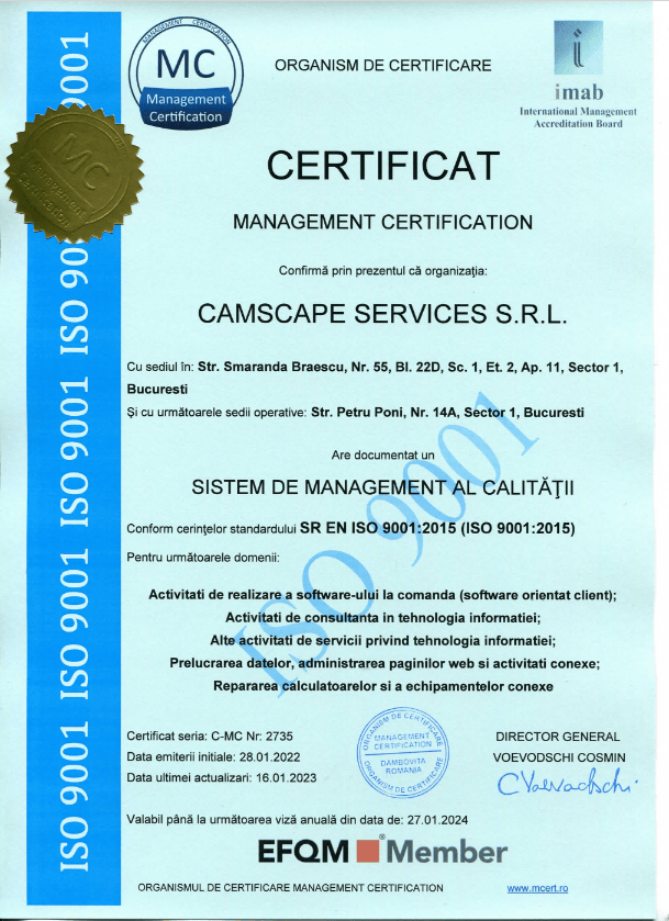 camscape certificat iso 9001