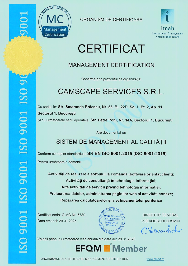 camscape certificat iso 9001