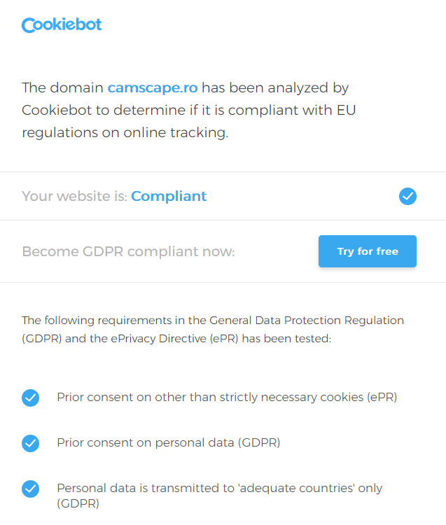 GDPR: Cookie conform GDPR verificate de Cookiebot