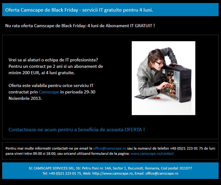 Oferta servicii IT Black Friday, Camscape, 4 luni abonament IT gratuit