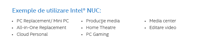 Intel NUC, acasa sau la birou, media center, gaming, cloud, productie media